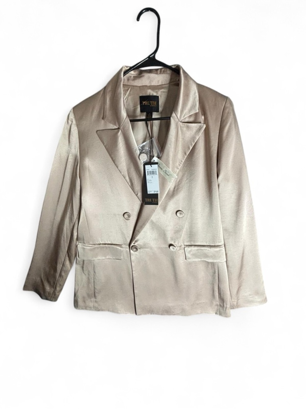 Truth by Republic Champagne Satin Blazer Women Size 6 Double Breasted NWT $118